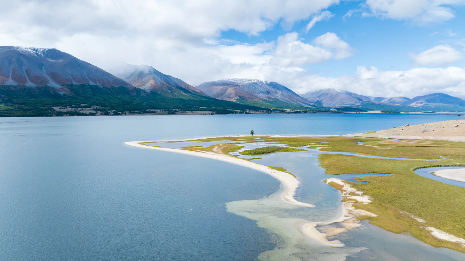 Aerial drone photo over the landscape of Western Mongolia